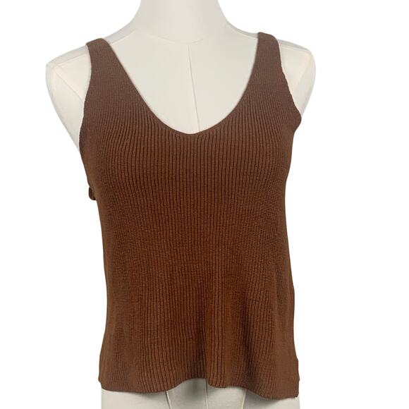Forever 21 Brown Ribbed Knit V Neck Front & Back Tank Size Small - Picture 1 of 8